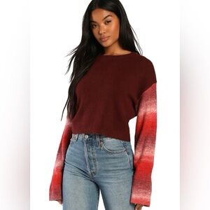 NWT Lulus Toasty Temps Burgundy Multi Color Block Sweater Oversized Sleeves S